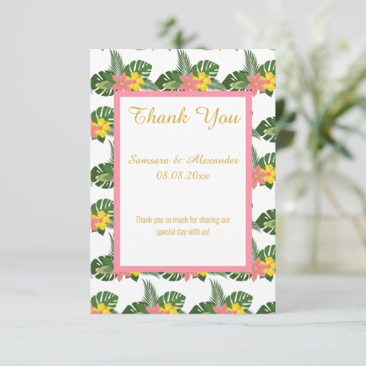 Gouden witte bloemen Hawaiaanse bedankkaart Kaart (Staand voorkant)