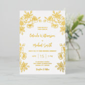 Gouden Witte Bloemen Huwelijk Folie Uitnodiging (Staand Voorkant)