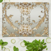 Gouden  Witte Bloemen Keukenhanddoeken (Gevouwen)