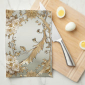 Gouden  Witte Bloemen Keukenhanddoeken (Quarter Fold)