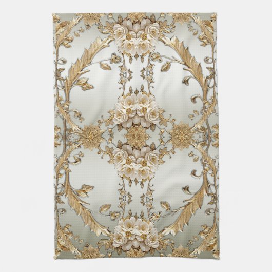 Gouden  Witte Bloemen Keukenhanddoeken (Verticaal)