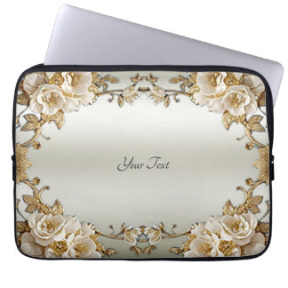 Gouden  Witte Bloemen Laptop Mouw Sleeve