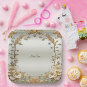 Gouden  Witte Bloemen Papier Bord (Feest)