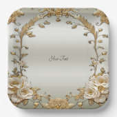 Gouden  Witte Bloemen Papier Bord (Voorkant)