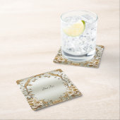 Gouden Witte Bloemen Papier Onderzetter (Insitu)