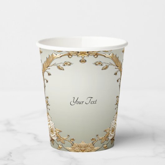 Gouden Witte Bloemen Papieren beker (Links)