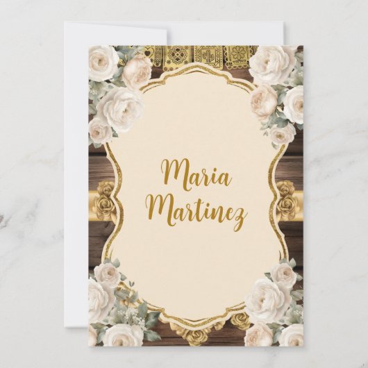 Gouden witte bloemen Presentación de Tres Años Kaart (Achterkant)