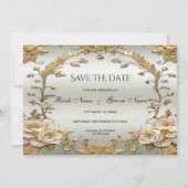 Gouden  witte bloemen redden de datum save the date (Voorkant)