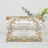 Gouden  witte bloemen redden de datum save the date (Staand voorkant)