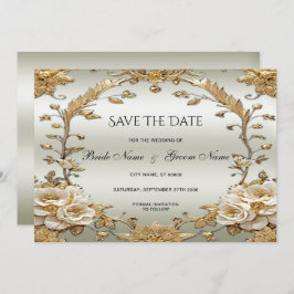 Gouden witte bloemen redden de datum save the date