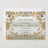 Gouden  witte bloemen redden de datum save the date (Voorkant)