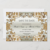 Gouden  witte bloemen redden de datum save the date (Voorkant)