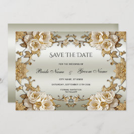 Gouden witte bloemen redden de datum save the date