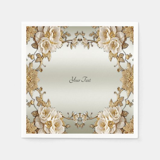 Gouden Witte Bloemen Servetten (Voorkant)