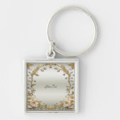 Gouden  Witte Bloemen Sleutelhanger (Voorkant)