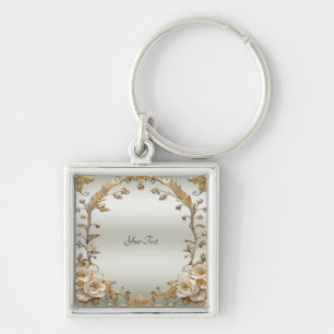 Gouden  Witte Bloemen Sleutelhanger