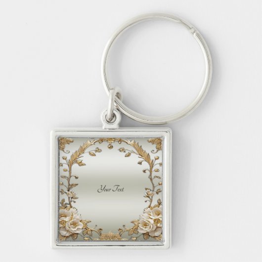 Gouden Witte Bloemen Sleutelhanger (Voorkant)