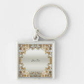 Gouden  Witte Bloemen Sleutelhanger (Voorkant)