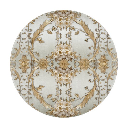 Gouden  Witte Bloemen Snijplank (Voorkant)