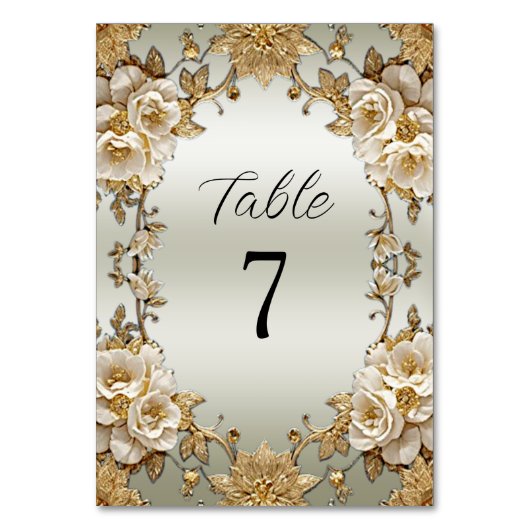 Gouden Witte Bloemen Tafelnummer (Voorkant)