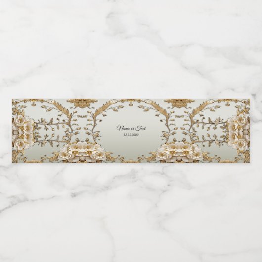 Gouden  witte bloemen waterfles etiket (Enkel label)