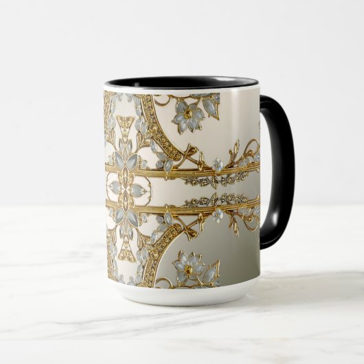 Gouden Witte Bloemenmok met Sieraad Mok (Voorkant rechts)