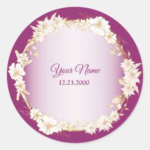 Gouden Witte Bloemige Roze Geometrische Rustieke T Ronde Sticker