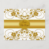 Gouden & Witte Bloemige Trouw Monogram Aankondigingskaart (Voorkant)