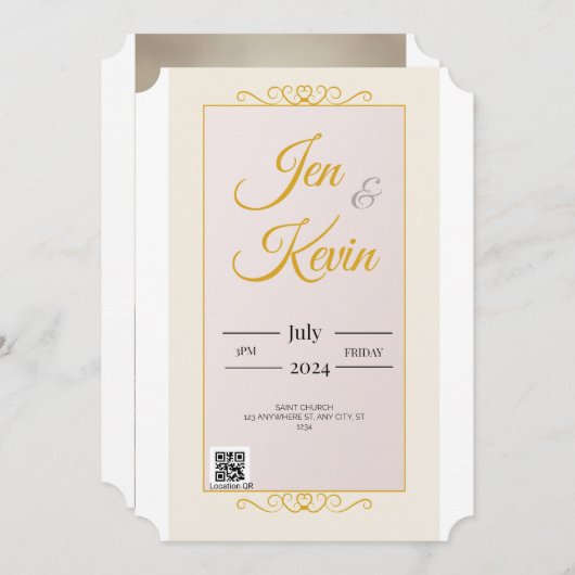 Gouden witte bruiloft uitnodiging met zonnebloem B (Voorkant / Achterkant)