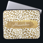 Gouden & Witte Cheetah Print met Gouden Glitter Laptop Sleeve<br><div class="desc">Gouden en witte cheetah of luipaarddierenprint met Gold Glitter Monogram Naam Hoesje. Dit hoesje kan worden aangepast om uw voornaam op te nemen.</div>