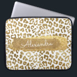 Gouden & Witte Cheetah Print met Gouden Glitter Laptop Sleeve<br><div class="desc">Gouden en witte cheetah of luipaarddierenprint met Gold Glitter Monogram Naam Hoesje. Dit hoesje kan worden aangepast om uw voornaam op te nemen.</div>
