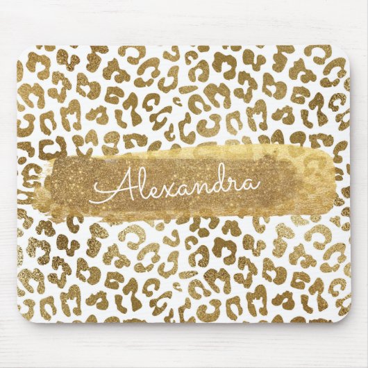 Gouden & Witte Cheetah Print met Gouden Glitter Muismat (Voorkant)