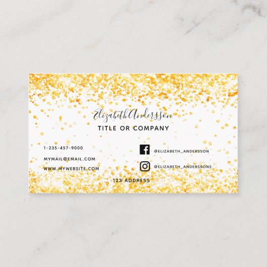 Gouden witte confetti visitekaartje (Achterkant)