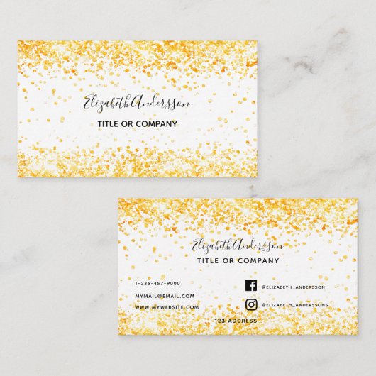 Gouden witte confetti visitekaartje (Voorkant / Achterkant)