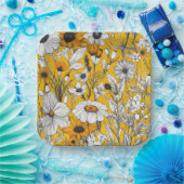 Gouden Witte Daisy Boho Wildflower Papieren Bordje (Feest)