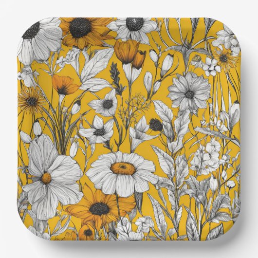 Gouden Witte Daisy Boho Wildflower Papieren Bordje (Voorkant)