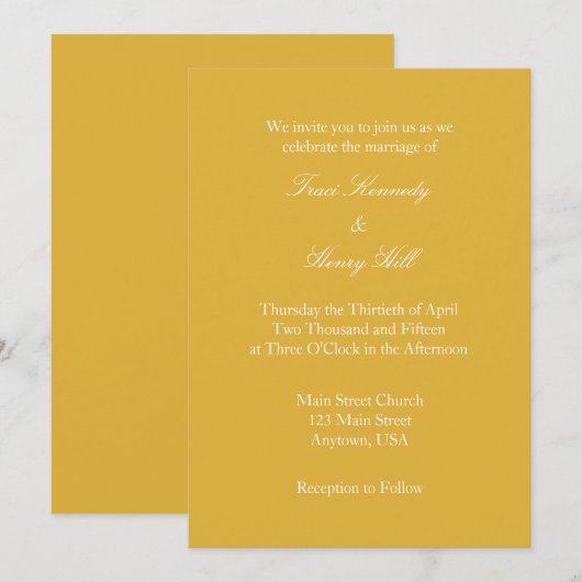 Gouden Witte Duidelijke Eenvoudige Huwelijksuitnod Kaart (Voorkant / Achterkant)
