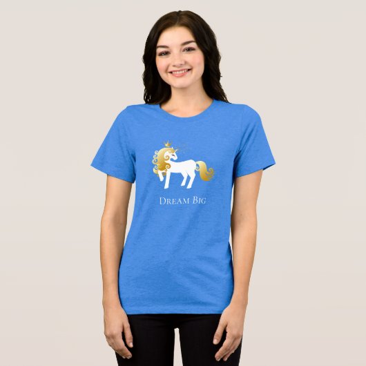 Gouden Witte Eenhoorn Droom Tri-Blend Shirt (Voorkant volledig)