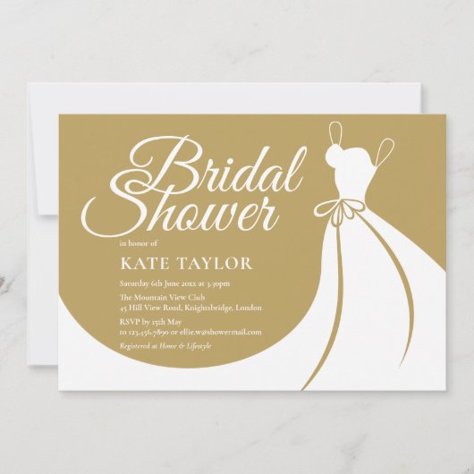 Gouden Witte Elegante Jurk Bruidsfeest Uitnodiging (Voorkant)