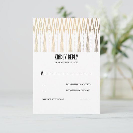 Gouden witte en zwarte Art Deco RSVP-kaarten RSVP Kaartje (Staand voorkant)