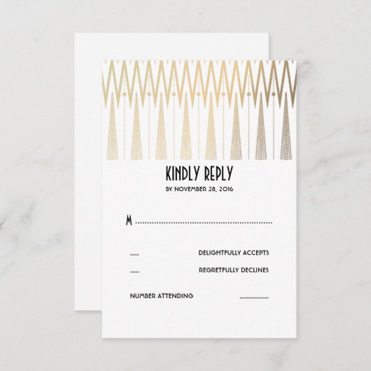 Gouden witte en zwarte Art Deco RSVP-kaarten RSVP Kaartje (Voorkant / Achterkant)