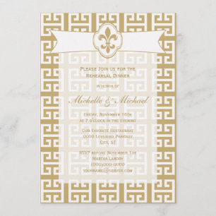Gouden Witte Fleur de Lis Griekse Sleutel Huwelijk Kaart