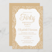 Gouden Witte Flora Vrouw 40e Verjaardagsfeestje Kaart (Voorkant / Achterkant)