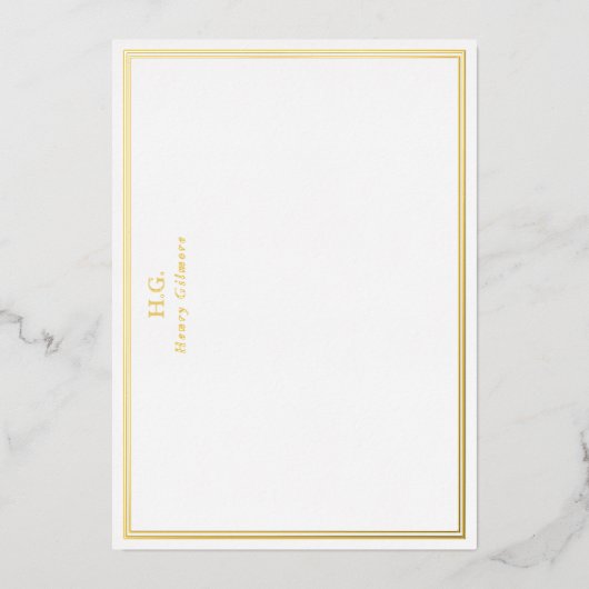 Gouden & Witte Frames met Monogram Folie Uitnodiging (Voorkant)