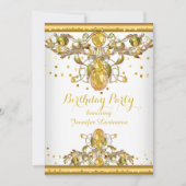 Gouden Witte Gejewelde Verjaardagsfeest Uitnodigin Kaart (Voorkant)