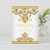 Gouden Witte Gejewelde Verjaardagsfeest Uitnodigin Kaart (Staand voorkant)