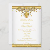 Gouden Witte Gejewelde Verjaardagsfeest Uitnodigin Kaart (Achterkant)
