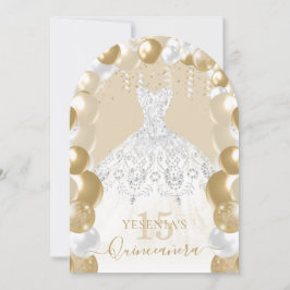Gouden Witte Glitter Jurk Quinceañera Ballon Kaart