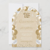 Gouden Witte Glitter Jurk Quinceañera Ballon Kaart (Achterkant)