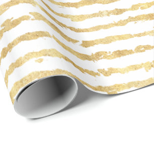Gouden witte glitz strepen cadeaupapier